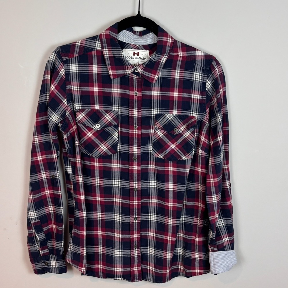 Roots Canada Mens Plaid Long Sleeve Classic Button up Shirt‎ sz MED Outdoor
